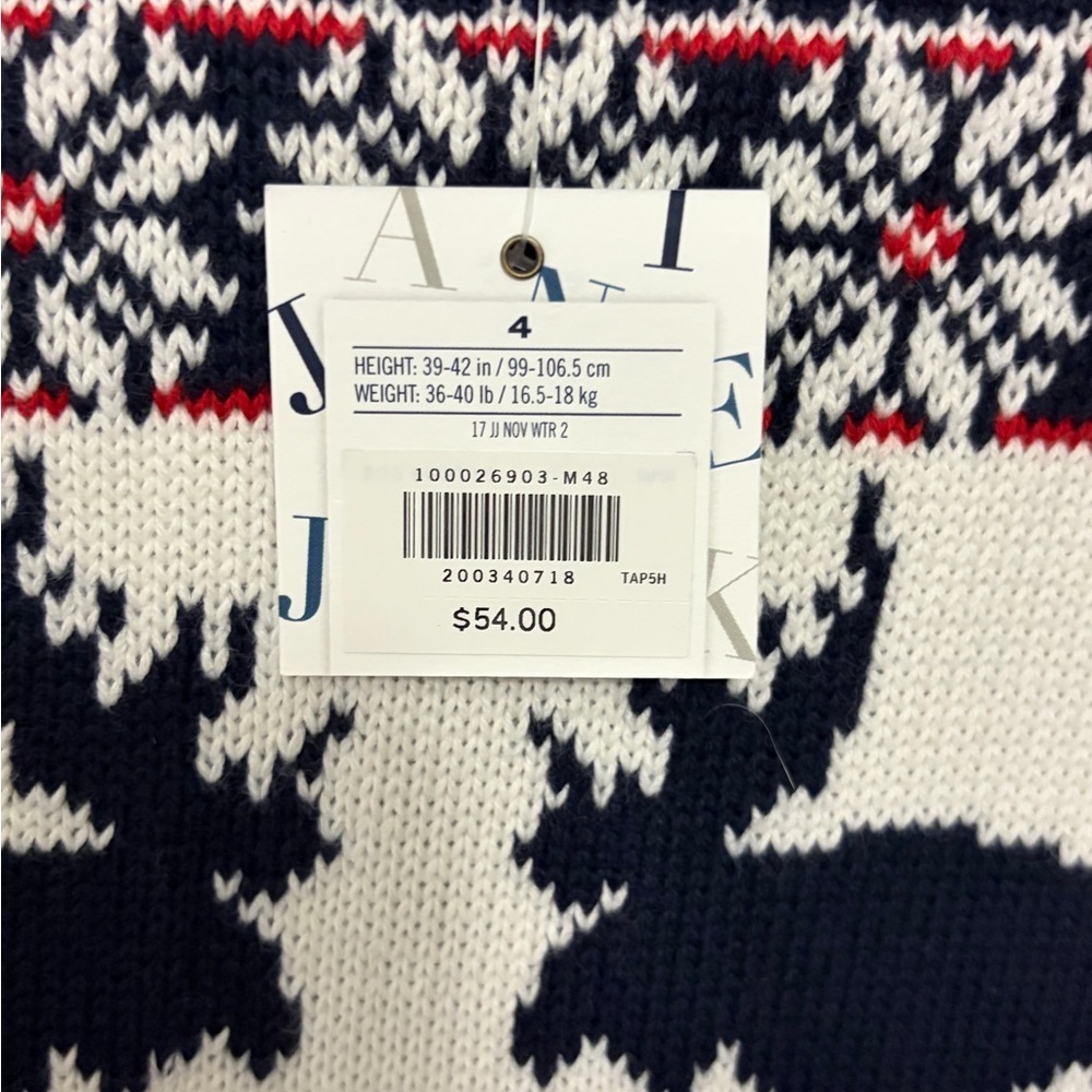 NWT Janie & Jack Navy and White Crewneck Sweater with Moose Design size boys 4 - Picture 3 of 5